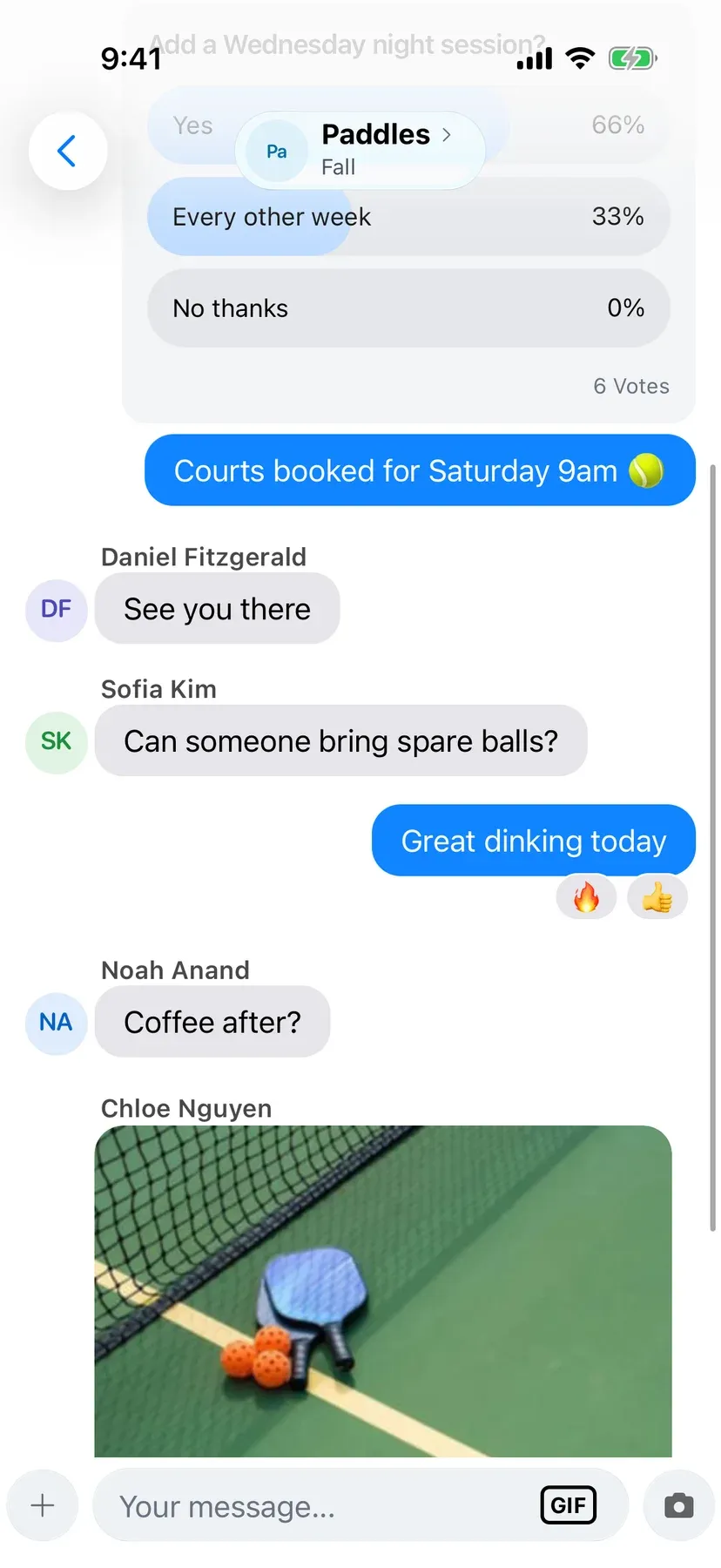 BenchApp team chat conversation