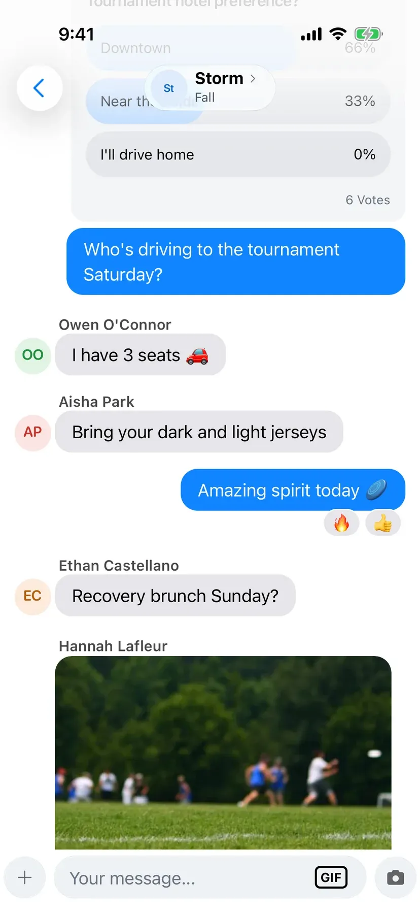 BenchApp team chat conversation