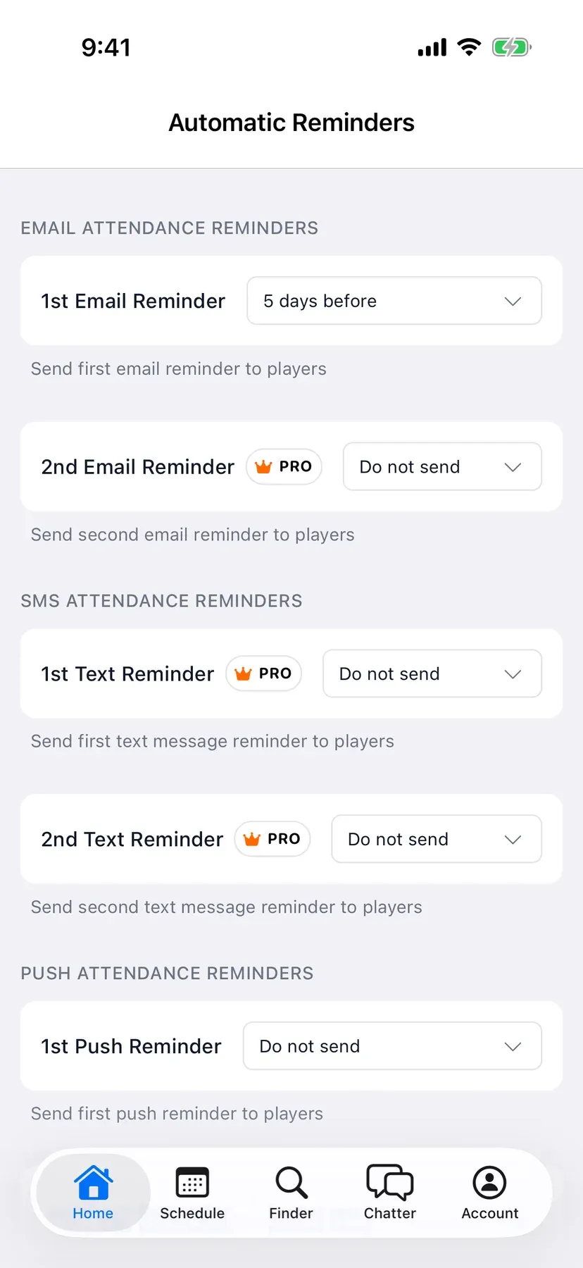 BenchApp on a phone: Automatic Reminders for email, text and push