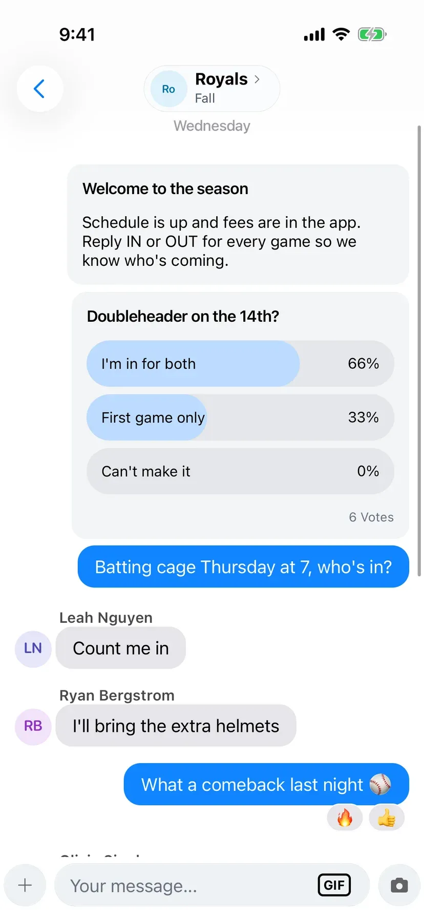 BenchApp team poll with votes
